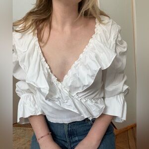 Courtyard LA White Cotton Ruffle Poet Blouse